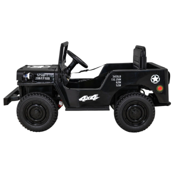 Autko Wojskowe Retro dla dzieci Czarny + Napęd 4x4 + Pilot + 2 Bagażniki + Wolny Start + MP3 LED